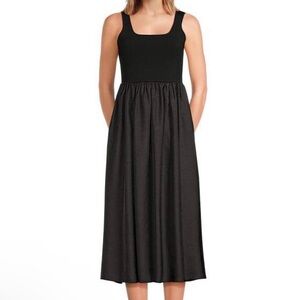 Theory Black Sleeveless Square-Neck Midi Dress
